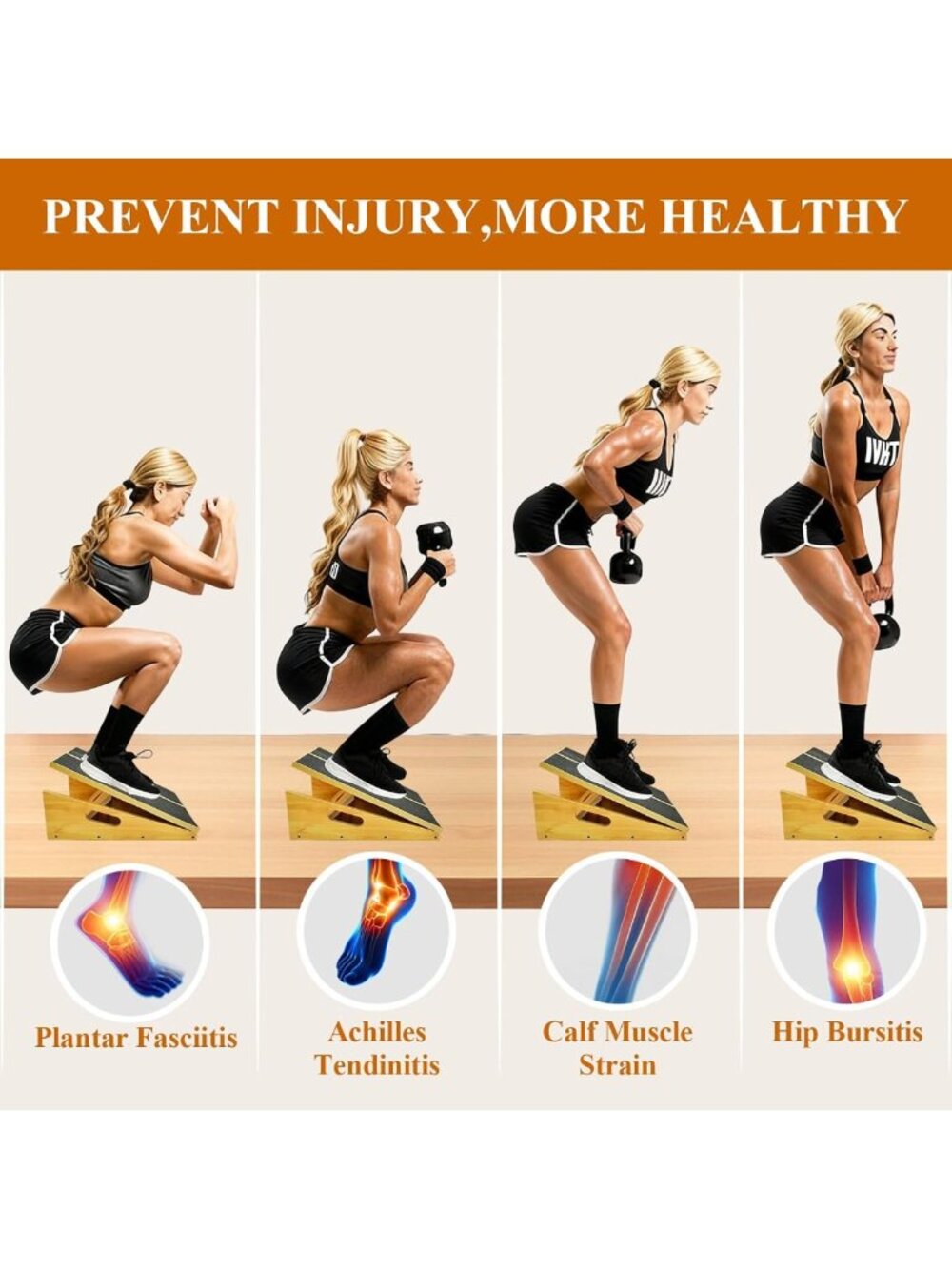 Adjustable Wooden Slant Board for Calf Stretching & Balance, Incline Stretcher - Picture 3 of 7